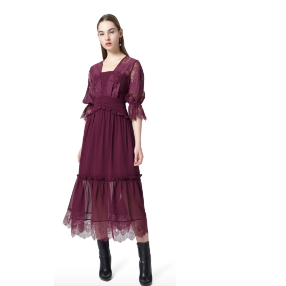 Purple Burgundy Lace Dress With Layers